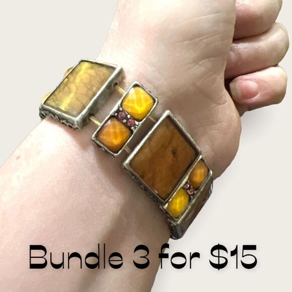 Bundle Sale 3 for $15 | Fun Yellow and Silver Tone Stretch Bracelet - Picture 3 of 7